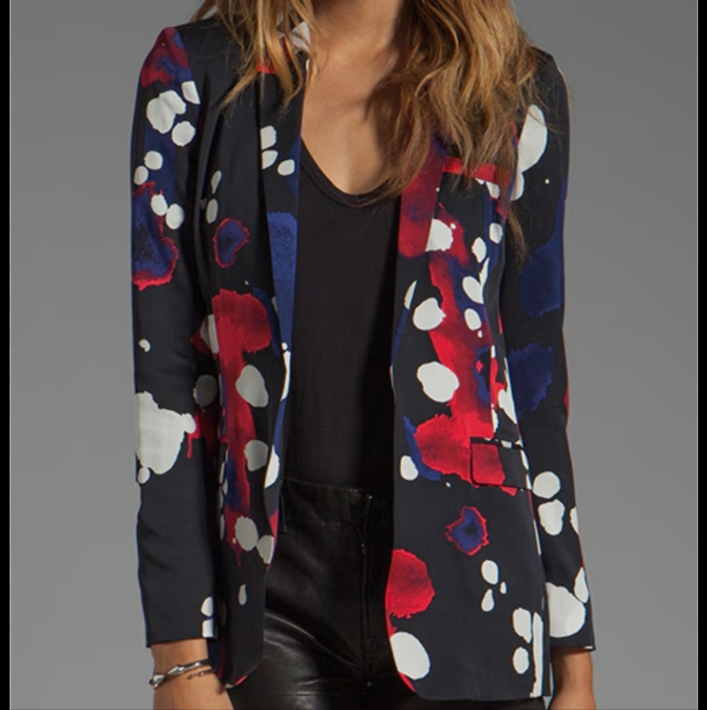 Diane Von Furstenberg Vint Stretch Silk Blazer Multi Color Abstract 10